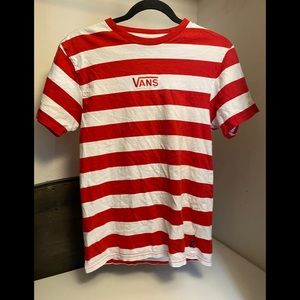 Mens Red & White Striped Vans Logo T-Shirt
